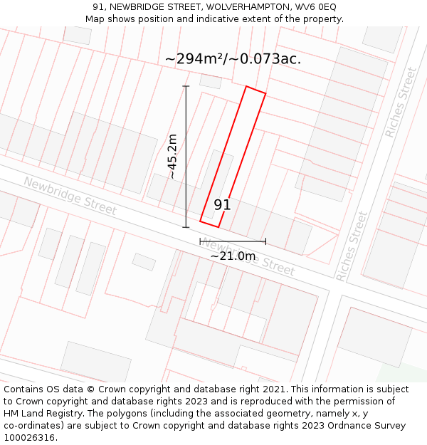 91, NEWBRIDGE STREET, WOLVERHAMPTON, WV6 0EQ: Plot and title map