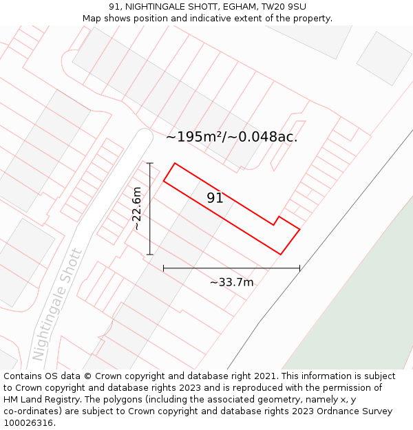 91, NIGHTINGALE SHOTT, EGHAM, TW20 9SU: Plot and title map