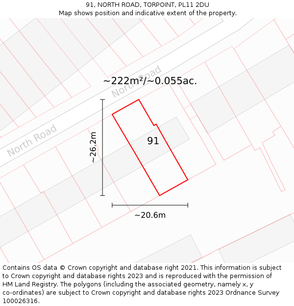 91, NORTH ROAD, TORPOINT, PL11 2DU: Plot and title map