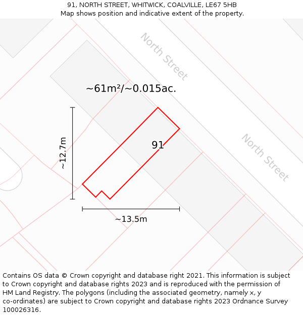 91, NORTH STREET, WHITWICK, COALVILLE, LE67 5HB: Plot and title map