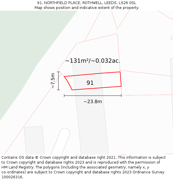 91, NORTHFIELD PLACE, ROTHWELL, LEEDS, LS26 0SL: Plot and title map