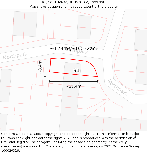 91, NORTHPARK, BILLINGHAM, TS23 3SU: Plot and title map