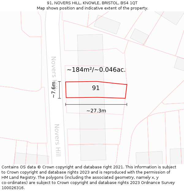 91, NOVERS HILL, KNOWLE, BRISTOL, BS4 1QT: Plot and title map