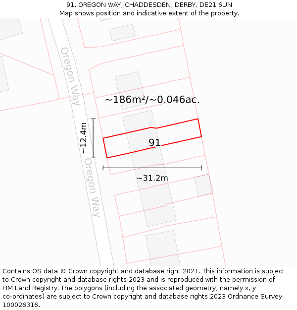 91, OREGON WAY, CHADDESDEN, DERBY, DE21 6UN: Plot and title map