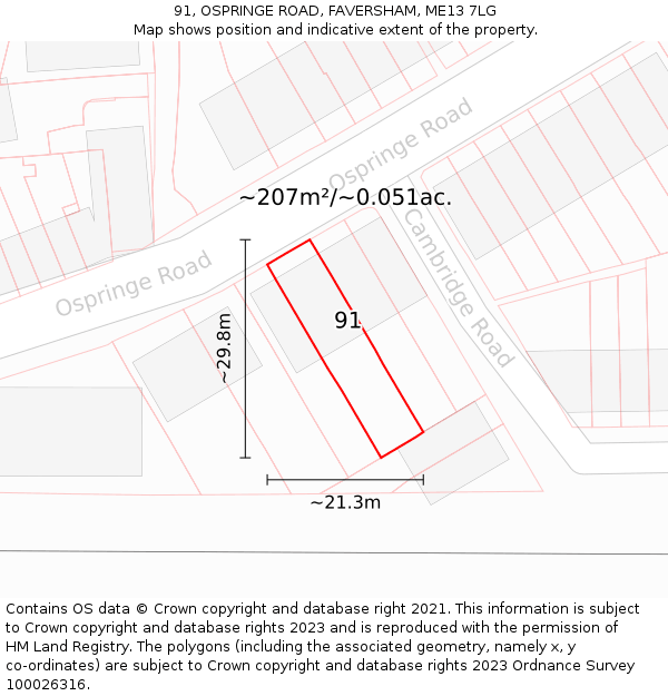 91, OSPRINGE ROAD, FAVERSHAM, ME13 7LG: Plot and title map