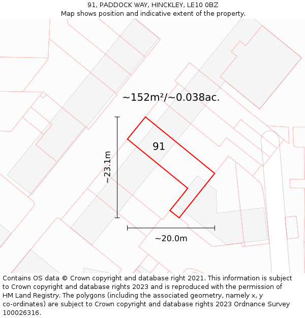91, PADDOCK WAY, HINCKLEY, LE10 0BZ: Plot and title map