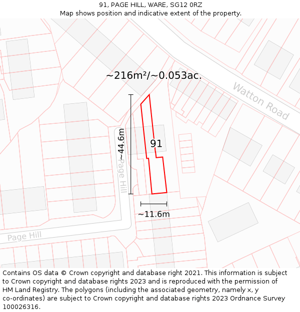 91, PAGE HILL, WARE, SG12 0RZ: Plot and title map