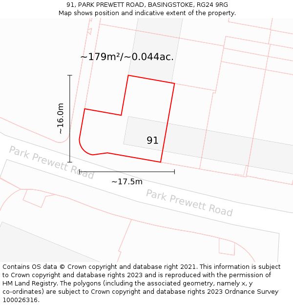 91, PARK PREWETT ROAD, BASINGSTOKE, RG24 9RG: Plot and title map