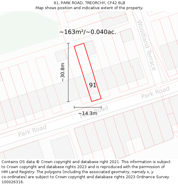 91, PARK ROAD, TREORCHY, CF42 6LB: Plot and title map