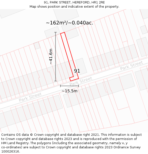 91, PARK STREET, HEREFORD, HR1 2RE: Plot and title map