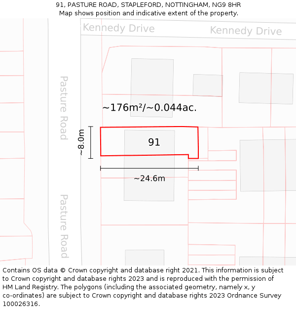 91, PASTURE ROAD, STAPLEFORD, NOTTINGHAM, NG9 8HR: Plot and title map
