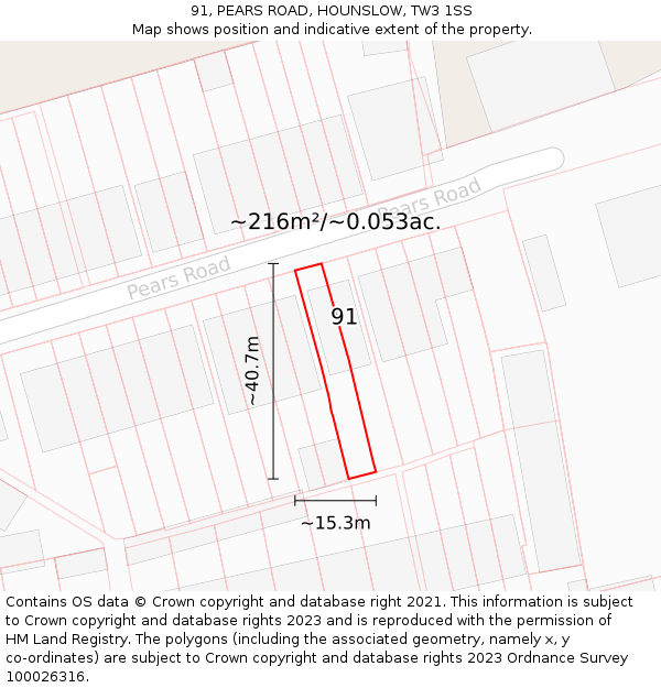91, PEARS ROAD, HOUNSLOW, TW3 1SS: Plot and title map