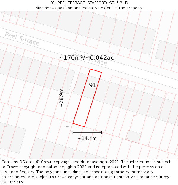 91, PEEL TERRACE, STAFFORD, ST16 3HD: Plot and title map