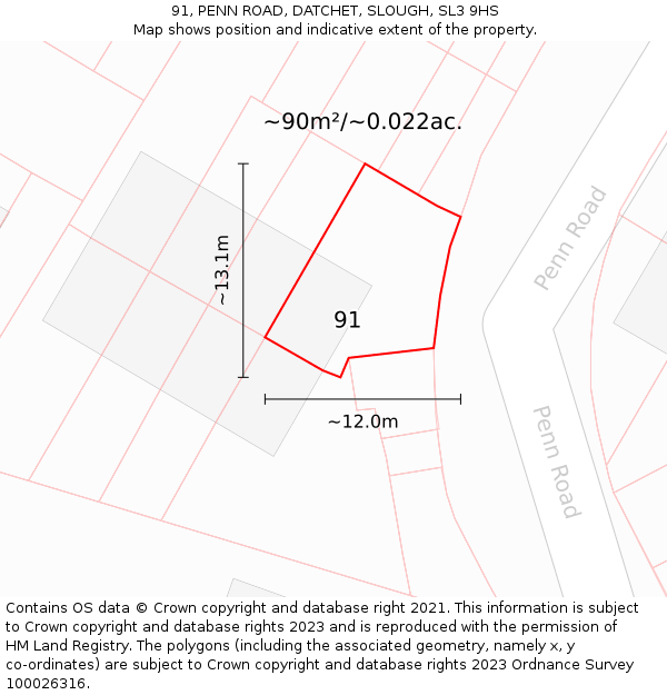 91, PENN ROAD, DATCHET, SLOUGH, SL3 9HS: Plot and title map