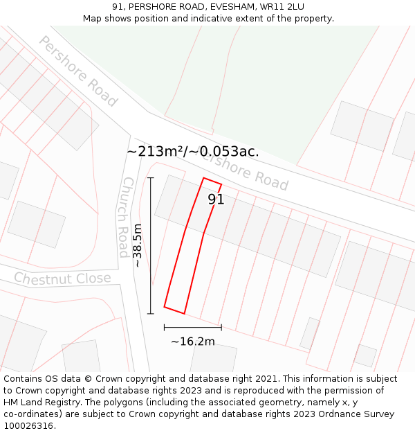 91, PERSHORE ROAD, EVESHAM, WR11 2LU: Plot and title map