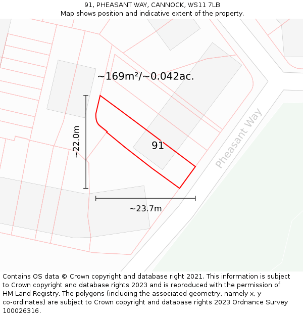 91, PHEASANT WAY, CANNOCK, WS11 7LB: Plot and title map