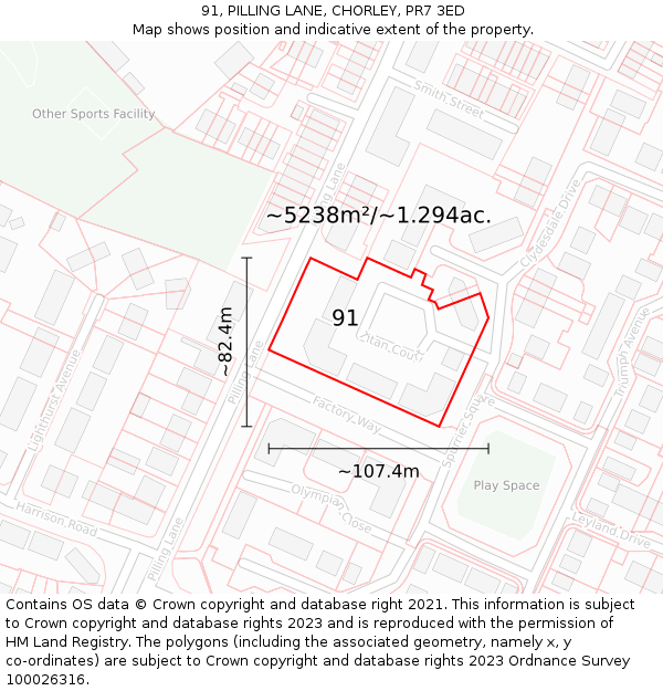 91, PILLING LANE, CHORLEY, PR7 3ED: Plot and title map