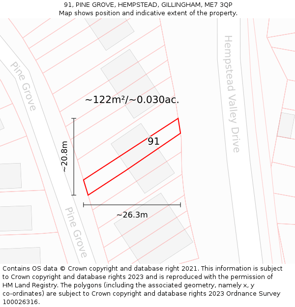 91, PINE GROVE, HEMPSTEAD, GILLINGHAM, ME7 3QP: Plot and title map