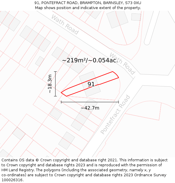 91, PONTEFRACT ROAD, BRAMPTON, BARNSLEY, S73 0XU: Plot and title map