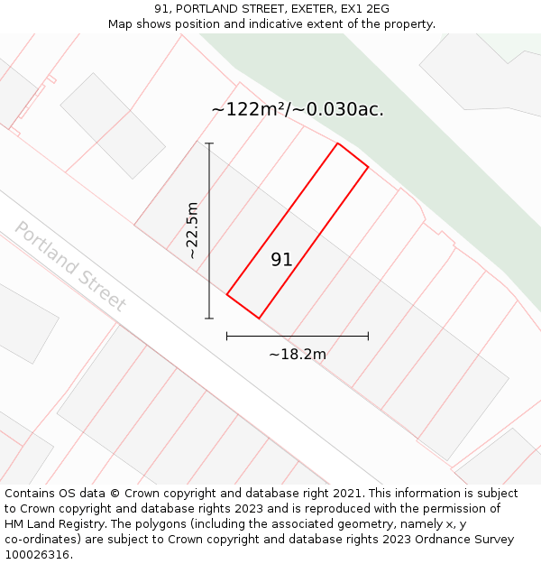91, PORTLAND STREET, EXETER, EX1 2EG: Plot and title map