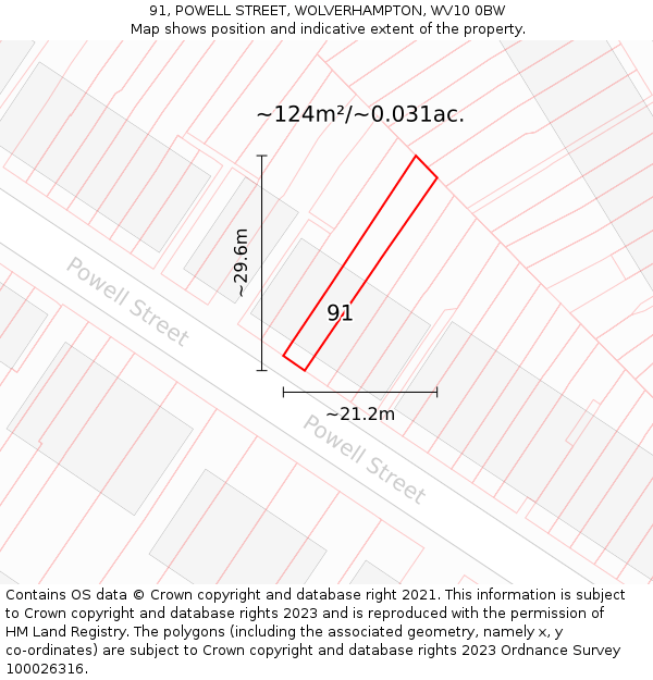 91, POWELL STREET, WOLVERHAMPTON, WV10 0BW: Plot and title map