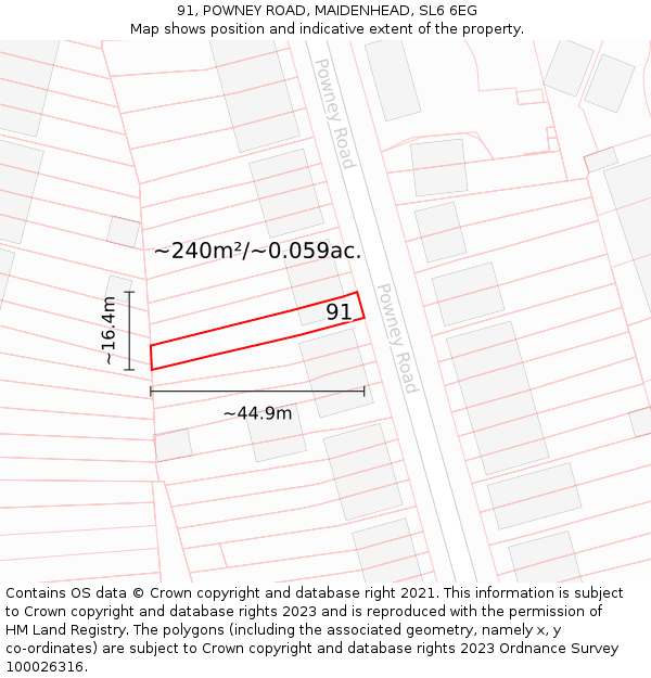 91, POWNEY ROAD, MAIDENHEAD, SL6 6EG: Plot and title map