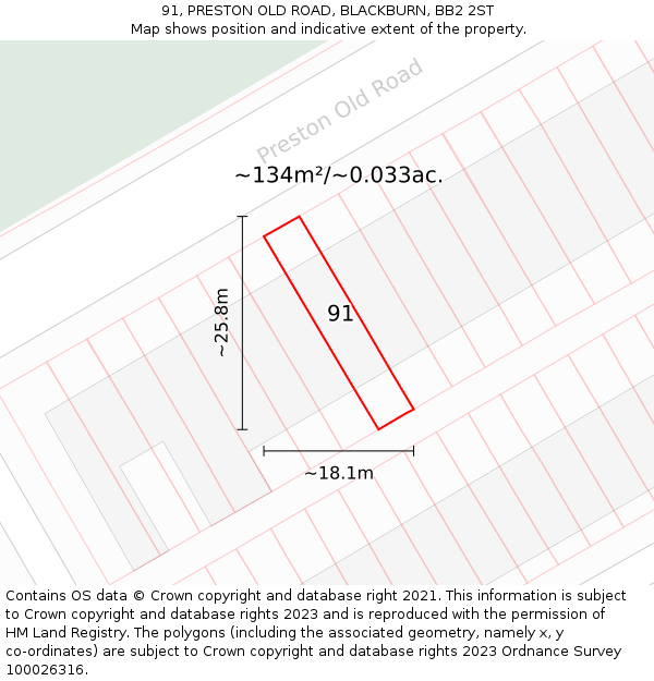 91, PRESTON OLD ROAD, BLACKBURN, BB2 2ST: Plot and title map