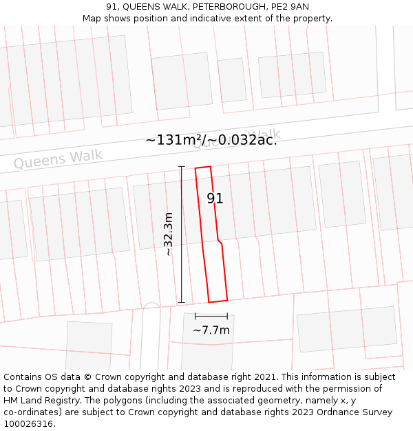 91, QUEENS WALK, PETERBOROUGH, PE2 9AN: Plot and title map