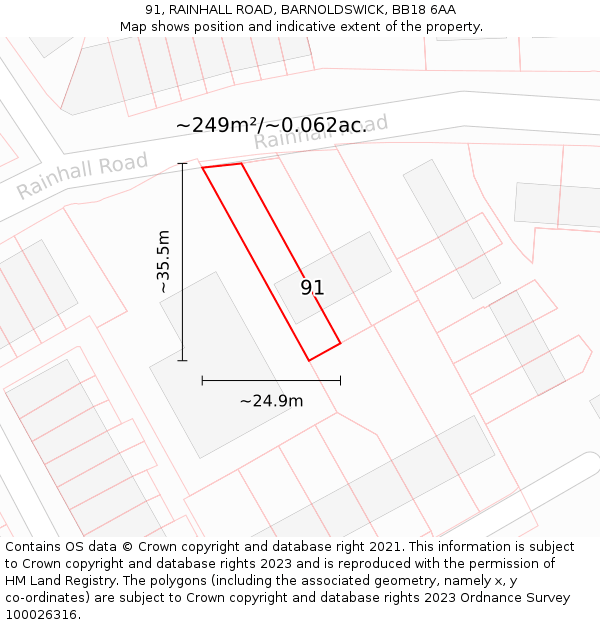 91, RAINHALL ROAD, BARNOLDSWICK, BB18 6AA: Plot and title map