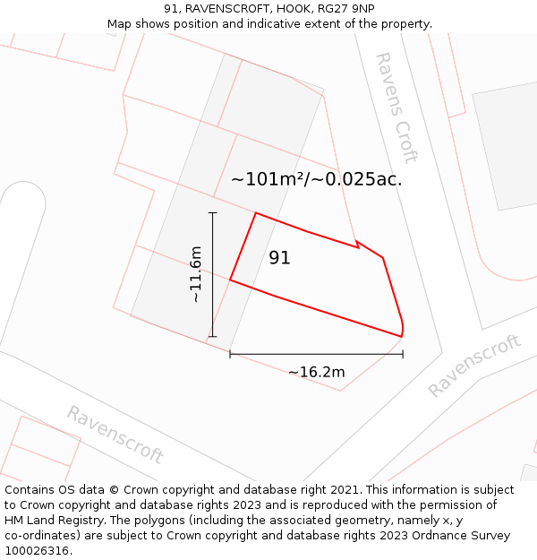 91, RAVENSCROFT, HOOK, RG27 9NP: Plot and title map