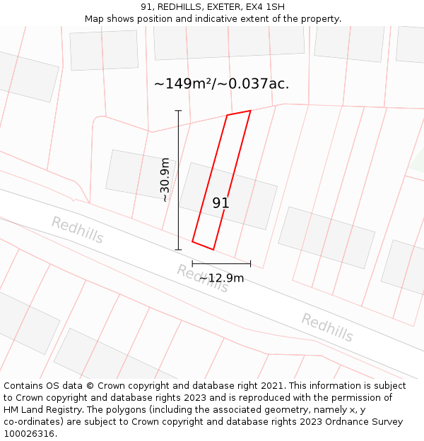 91, REDHILLS, EXETER, EX4 1SH: Plot and title map