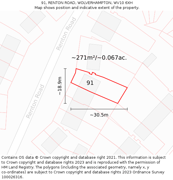 91, RENTON ROAD, WOLVERHAMPTON, WV10 6XH: Plot and title map