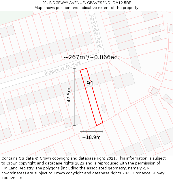 91, RIDGEWAY AVENUE, GRAVESEND, DA12 5BE: Plot and title map