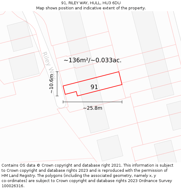 91, RILEY WAY, HULL, HU3 6DU: Plot and title map