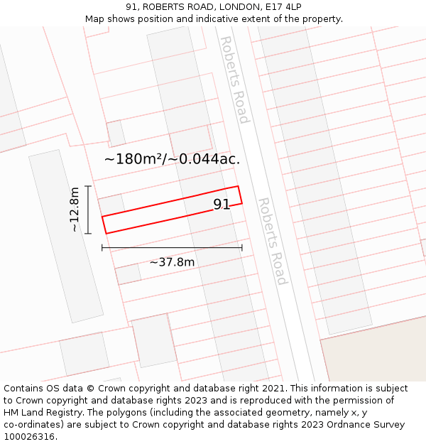 91, ROBERTS ROAD, LONDON, E17 4LP: Plot and title map