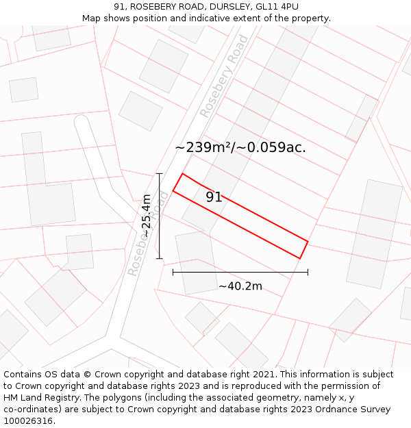 91, ROSEBERY ROAD, DURSLEY, GL11 4PU: Plot and title map