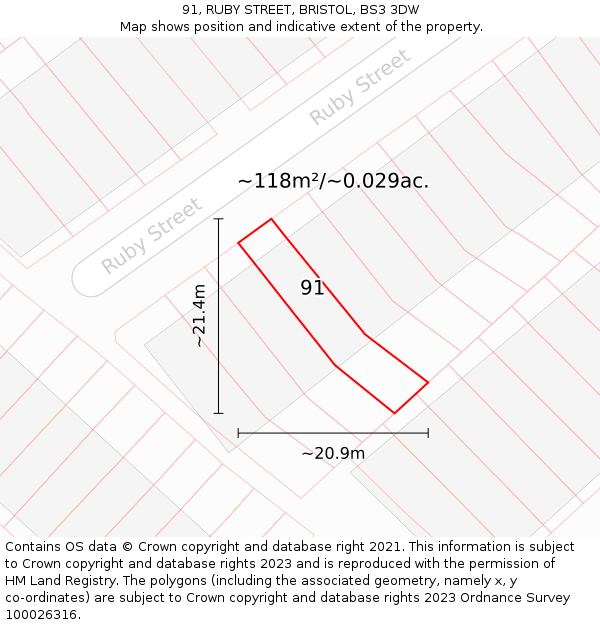 91, RUBY STREET, BRISTOL, BS3 3DW: Plot and title map
