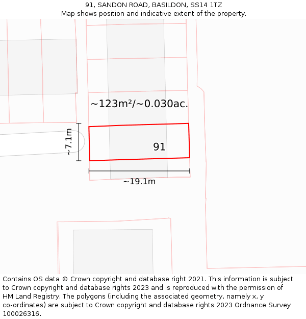 91, SANDON ROAD, BASILDON, SS14 1TZ: Plot and title map