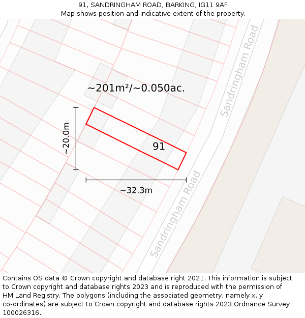 91, SANDRINGHAM ROAD, BARKING, IG11 9AF: Plot and title map