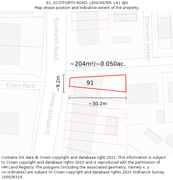 91, SCOTFORTH ROAD, LANCASTER, LA1 4JN: Plot and title map