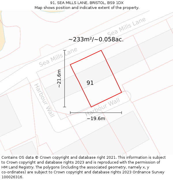 91, SEA MILLS LANE, BRISTOL, BS9 1DX: Plot and title map