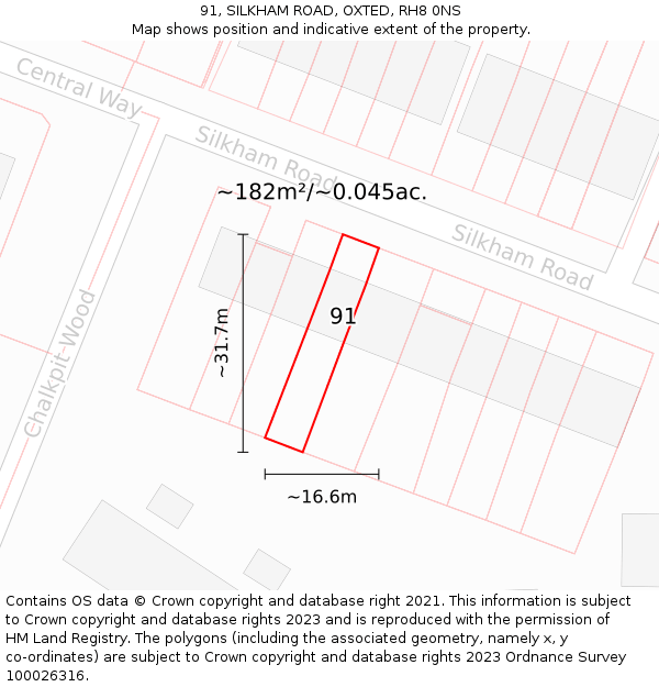 91, SILKHAM ROAD, OXTED, RH8 0NS: Plot and title map