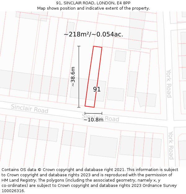 91, SINCLAIR ROAD, LONDON, E4 8PP: Plot and title map