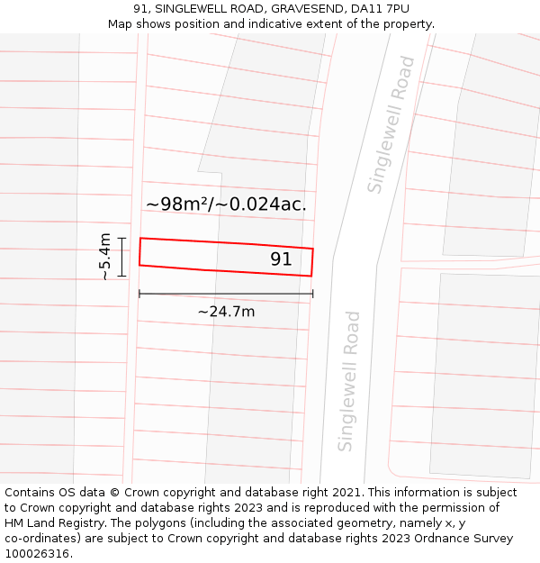 91, SINGLEWELL ROAD, GRAVESEND, DA11 7PU: Plot and title map