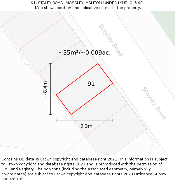 91, STALEY ROAD, MOSSLEY, ASHTON-UNDER-LYNE, OL5 9PL: Plot and title map