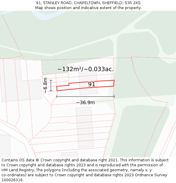 91, STANLEY ROAD, CHAPELTOWN, SHEFFIELD, S35 2XS: Plot and title map
