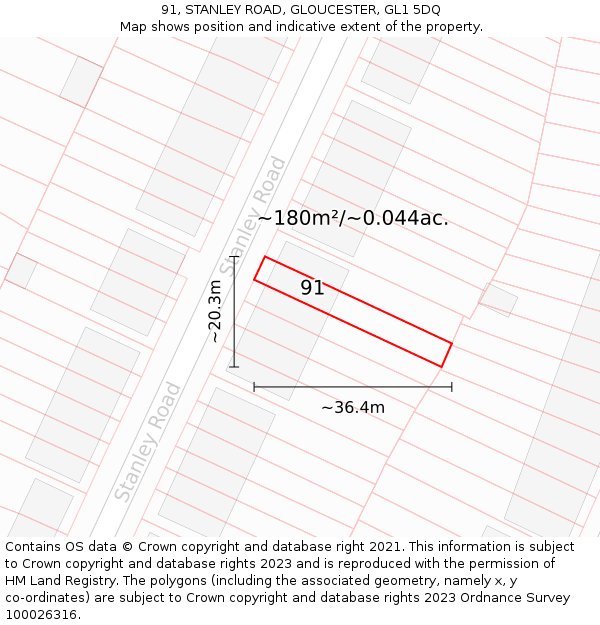 91, STANLEY ROAD, GLOUCESTER, GL1 5DQ: Plot and title map