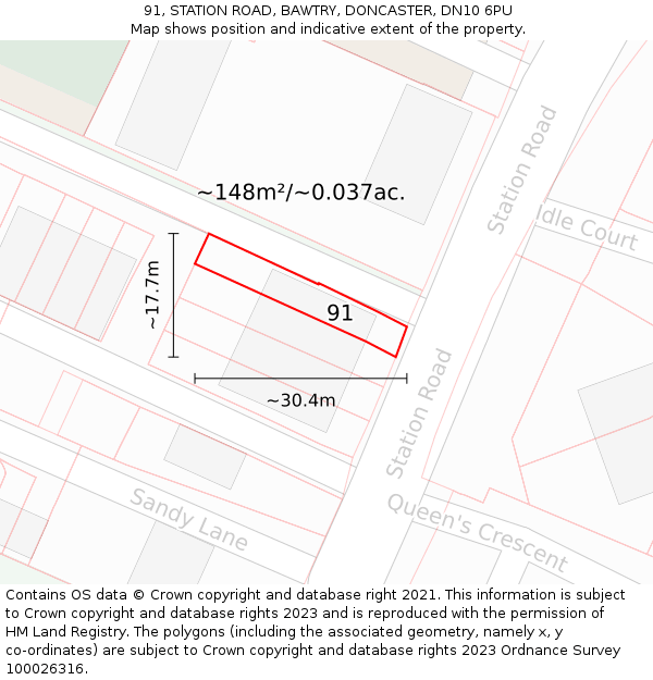 91, STATION ROAD, BAWTRY, DONCASTER, DN10 6PU: Plot and title map