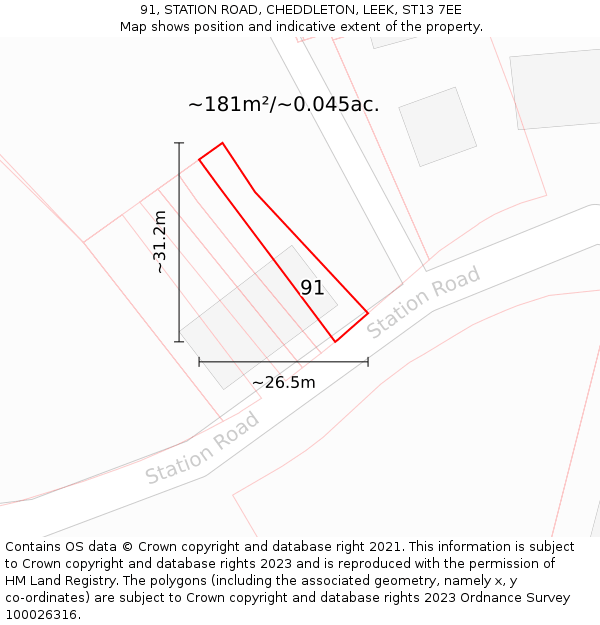 91, STATION ROAD, CHEDDLETON, LEEK, ST13 7EE: Plot and title map
