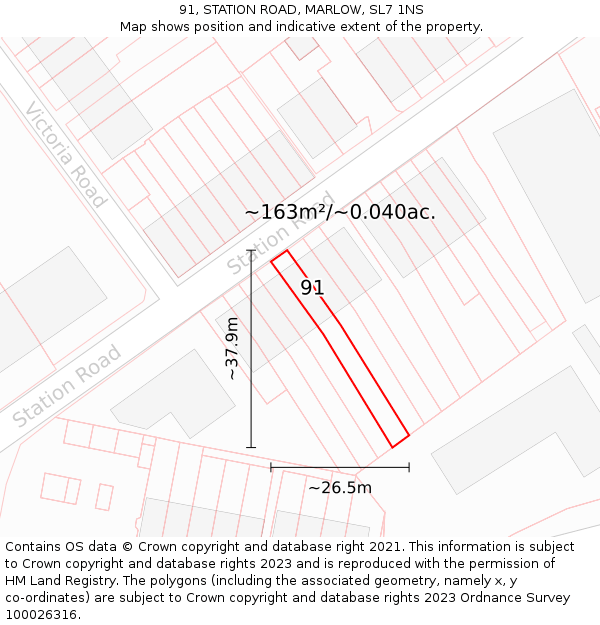 91, STATION ROAD, MARLOW, SL7 1NS: Plot and title map